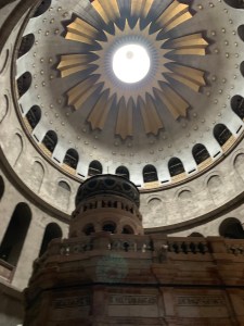 looking up into the dome of the Church of Holy Sepulchre