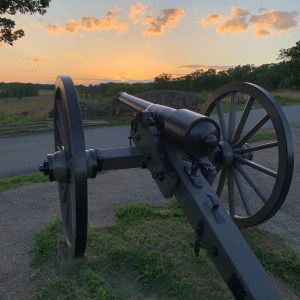 Cannon pointing west at sunset